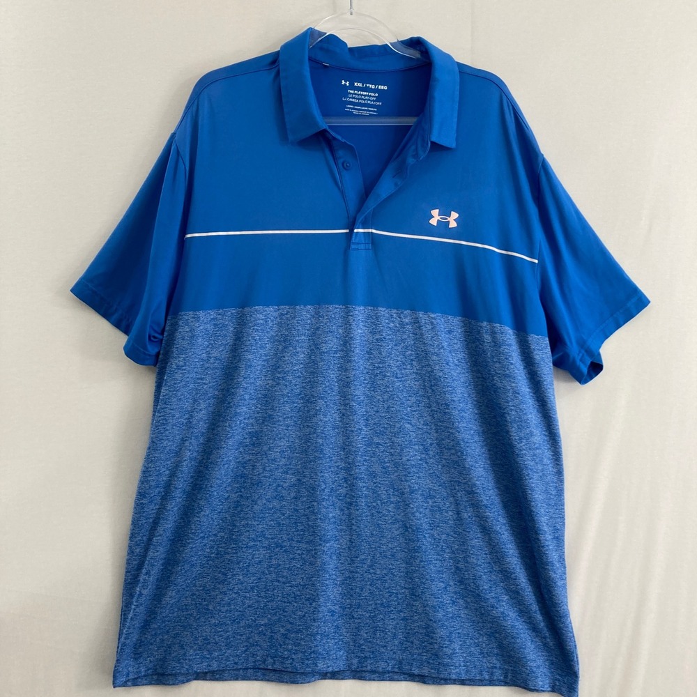 Under Armour Playoff Polo Shirt Mens XXL Blue Stretch Heathered Golf Active